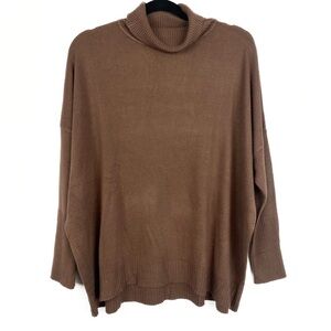 Azur Collection Lightweight‎ Wool Blend Turtleneck Sweater, Brown - Size 1X